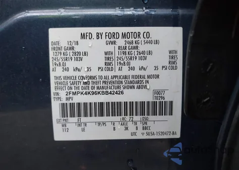 2019 Ford Edge Titanium from USA, damaged, VIN 2FMPK4K96KBB42426